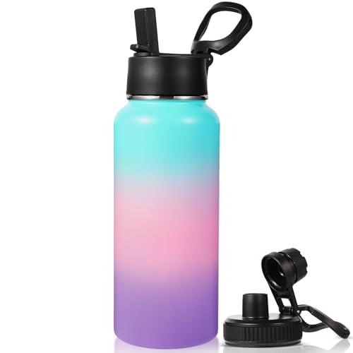 32 oz Insulated Water Bottle with 2 Lids