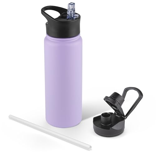 24 oz Insulated Water Bottle with Straw Lid & Wide Mouth Lids