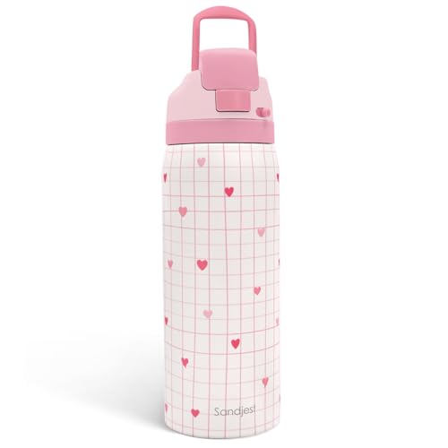Heart Insulated Stainless Steel Water Bottle with Straw for Sports and Travel