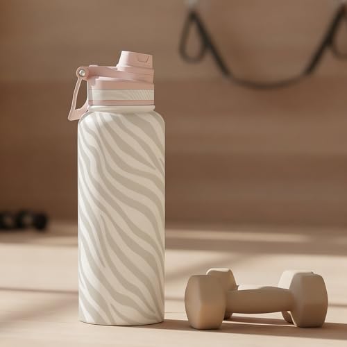 Zebra Skin Stainless Steel Water Bottle with Strap 32oz