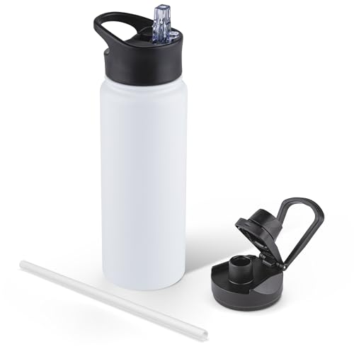 24 oz Insulated Water Bottle with Straw Lid & Wide Mouth Lids