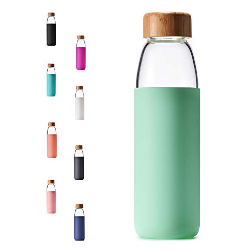 18 Oz Borosilicate Glass Water Bottles with Bamboo Lid