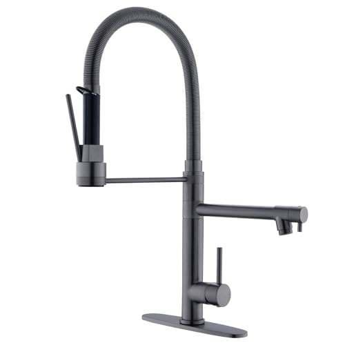 Black Stainless Kitchen Faucet with Pull Down Sprayer Dual