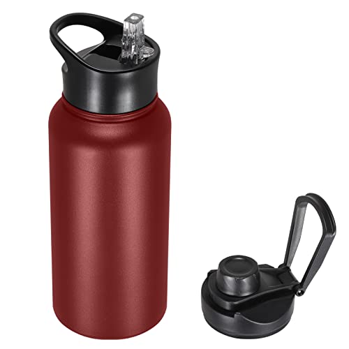 32 oz Insulated Water Bottle with Straw Lid & Wide Mouth Lids