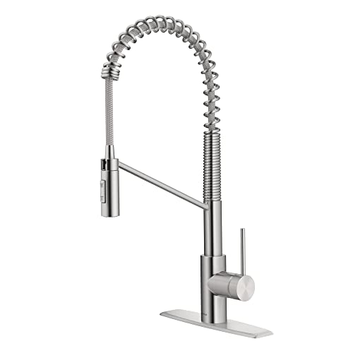 Oletto Commercial Style Single Handle Pull Down Kitchen Faucet with QuickDock Top Mount Installation Assembly in Spot Free Stainless Steel