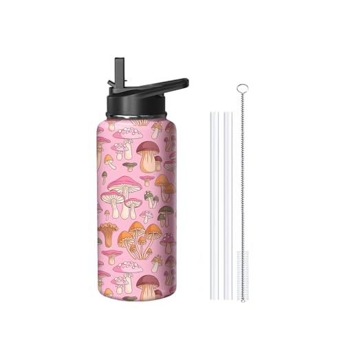 18oz Mushroom Water Bottle with Handle and Flip Straw