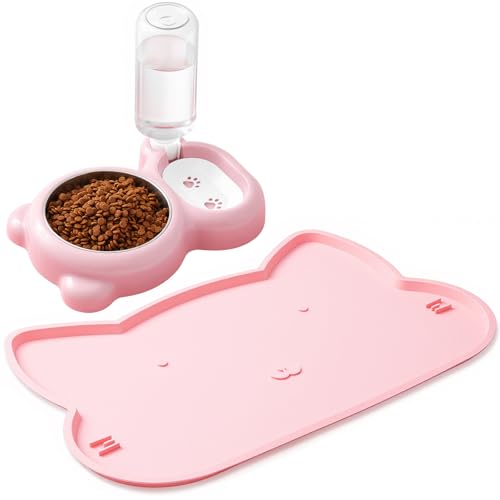 Pink Cat Food and Water Bowl and Non (2 Count)