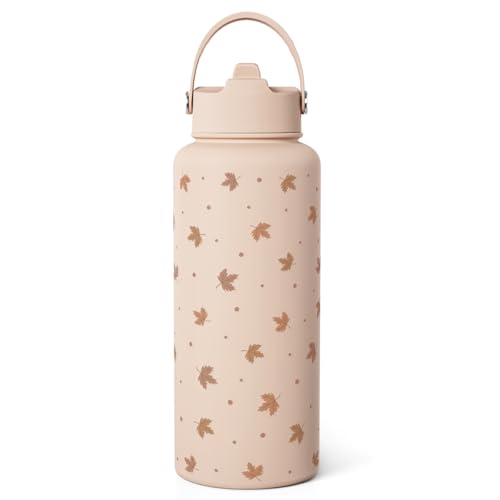 Maple Leaf Water Bottle 32oz Stainless Steel with Lid & Straw
