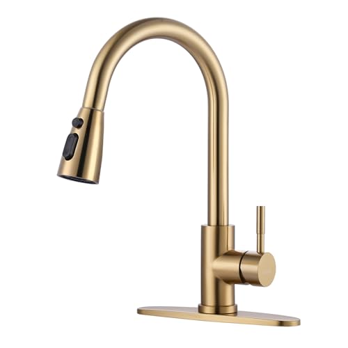 Brushed Gold Kitchen Faucet With Sprayer