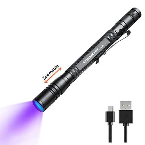UV Flashlight 395nm Zoomable Black Light Battery Rechargeable