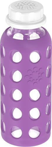 9-Ounce BPA-Free Glass Water Bottle with Flat Cap and Silicone Sleeve, Grape