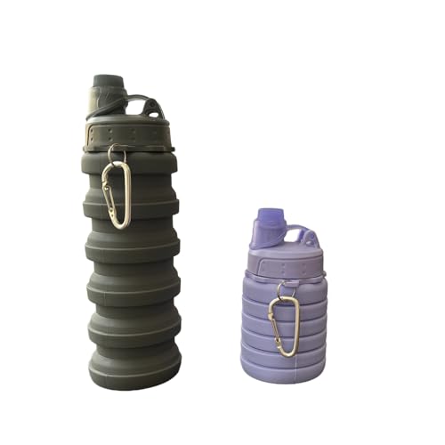 Collapsible Water Bottles Two Pack Travel Sports Portable Sport Water Bottle comes with mountaineering Buckle 500ml silicone Water (2 Count)