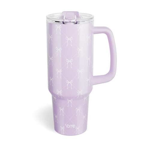 40oz Elegant Purple Bow Tumbler with Handle and Flip Straw