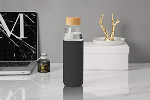 18 Oz Borosilicate Glass Water Bottles with Bamboo Lid