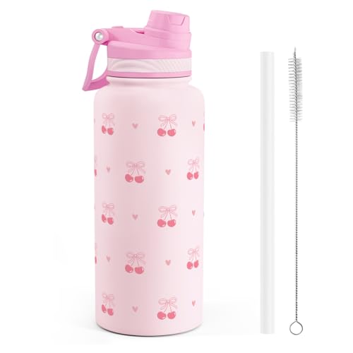 Cherry Stainless Steel Water Bottle with Strap 32oz