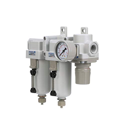 SAU430-N06G-MEP Three Stage Air Drying System Particulate Air Filter, Coalescing Filter, Air Pressure Regulator Combo 3/4" NPT - Metal Bowl, Manual Drain, Bracket, Gauge