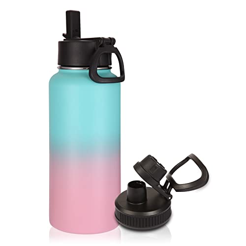 32 oz Insulated Water Bottle with Straw Lid & Spout Lid