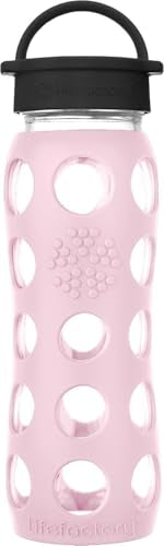 22-Ounce BPA-Free Glass Water Bottle with Classic Cap and Protective Silicone Sleeve, Desert Rose