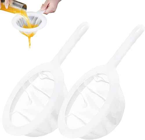 2 Piece Fine Nylon Mesh Strainer Kitchen Food Yogurt Mesh Sieve Plastic Mesh Colander with Handle Mini Brine Shrimp Separation Net for Filtering Juice Milk Soy Coffee Honey Wine Yogurt (2 Count)