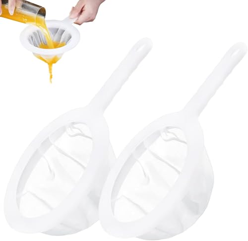 2 Piece Fine Nylon Mesh Strainer Kitchen Food Yogurt Mesh Sieve Plastic Mesh Colander with Handle Mini Brine Shrimp Separation Net for Filtering Juice Milk Soy Coffee Honey Wine Yogurt (2 Count)