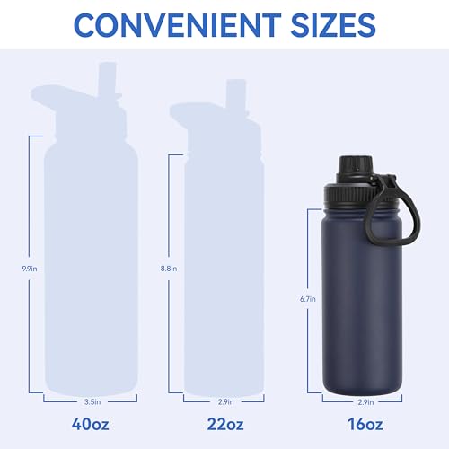 16 oz Water Bottle Stainless Steel Double Wall Vacuum Insulated Water Bottle with Straw lids & Spout Lid