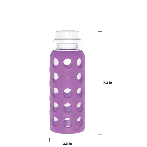 9-Ounce BPA-Free Glass Water Bottle with Flat Cap and Silicone Sleeve, Grape