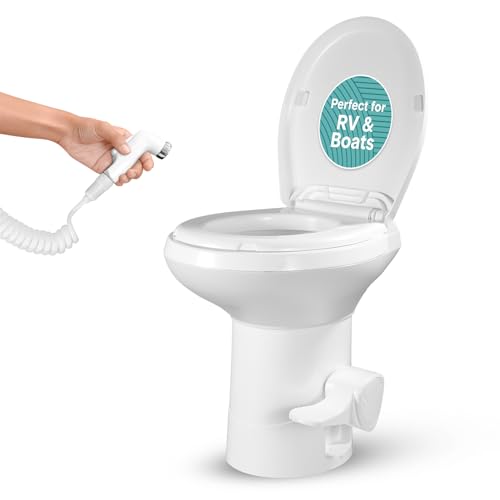 RV Toilet Small Camp Toilet with Foot Pedal and a Hand Sprayer