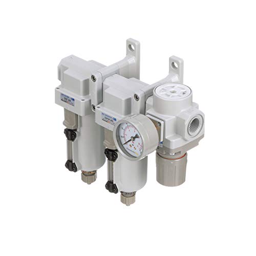 SAU430-N06G-MEP Three Stage Air Drying System Particulate Air Filter, Coalescing Filter, Air Pressure Regulator Combo 3/4" NPT - Metal Bowl, Manual Drain, Bracket, Gauge