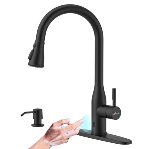 Matte Black Kitchen Faucet Touchless with Sensor and Soap Dispenser