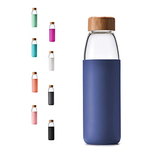 18 Oz Borosilicate Glass Water Bottles with Bamboo Lid