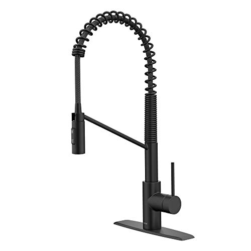 Oletto Commercial Style Single Handle Pull Down Kitchen Faucet with QuickDock Top Mount Installation Assembly in Matte Black