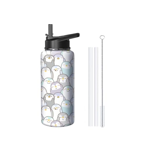 18oz Penguin Water Bottle with Handle and Flip Straw