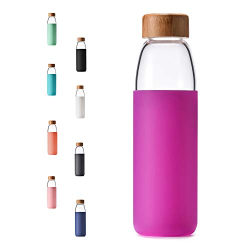18 Oz Borosilicate Glass Water Bottles with Bamboo Lid