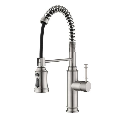 Pull Out Spring Sprayer Kitchen Sink Faucet with 360° Rotating Spout and Single Level Handle