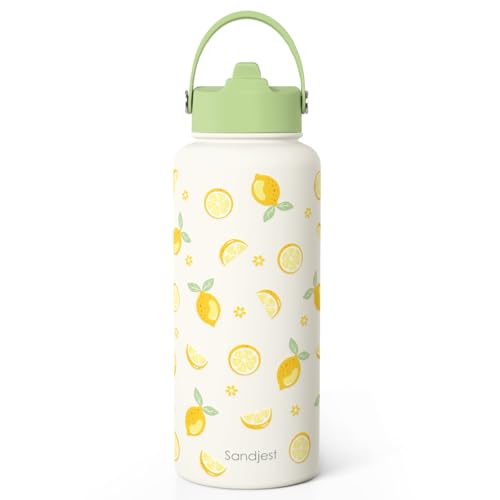 Lemon Water Bottle Stainless Steel 32oz with Lid & Straw