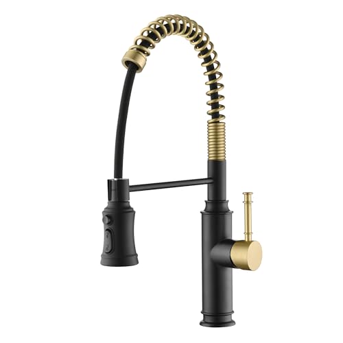 Pull Out Spring Sprayer Kitchen Sink Faucet with 360° Rotating Spout and Single Level Handle