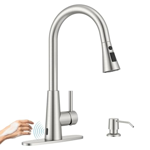 Touchless Kitchen Faucet with Soap Dispenser Brushed Nickel