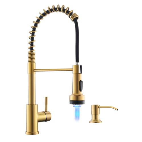Led Gold Kitchen Faucet with Soap Dispenser