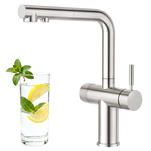 3 Way Kitchen Faucet with Pull Down Sprayer & Water Filter Built
