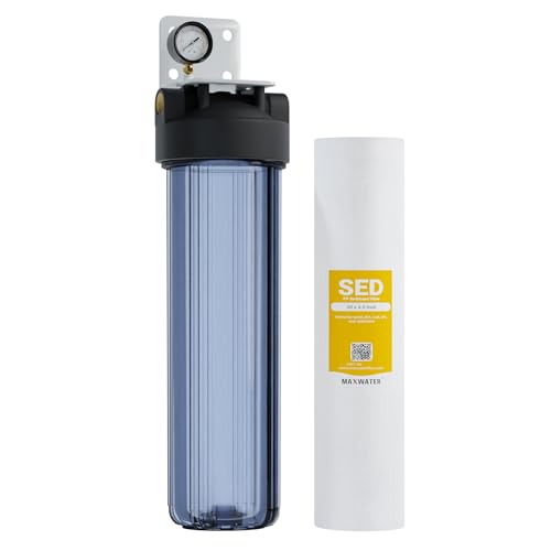 20" 1 Stage Whole House Water Filter System 1" Ports Double O Ring Clear Filter Housing + Gauge w