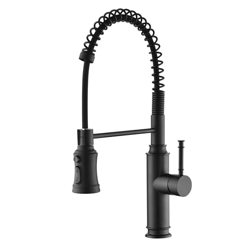 Pull Out Spring Sprayer Kitchen Sink Faucet with 360° Rotating Spout and Single Level Handle