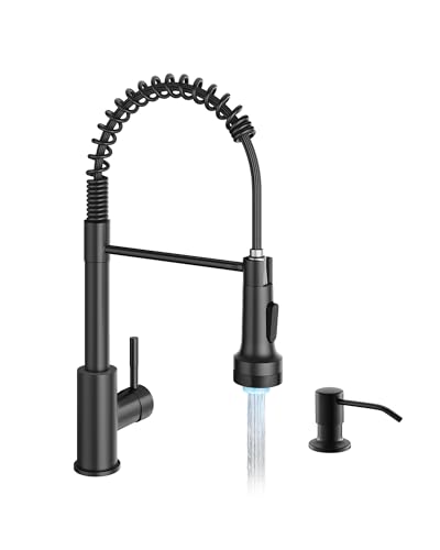 Matte Black LED Kitchen Faucet with Soap Dispenser Pull