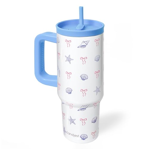 Beach Lover Stainless Steel Locking Lid Silicone Straw Tumbler with Handle 40oz