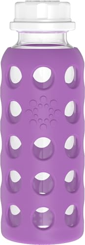 9-Ounce BPA-Free Glass Water Bottle with Flat Cap and Silicone Sleeve, Grape