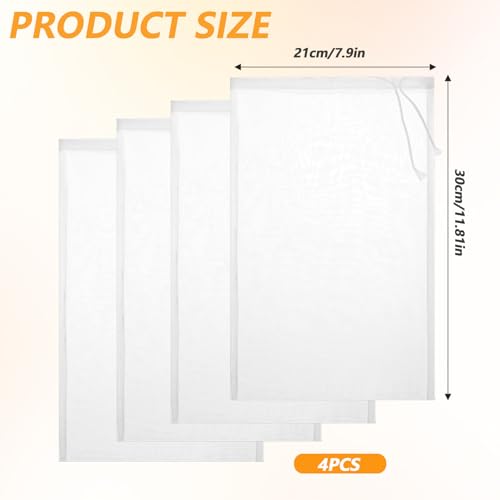 4 Pack Nut Milk Bag 12 x 8 Inch Nut Bag Strainer Reusable Nylon Cloth (4 Count)