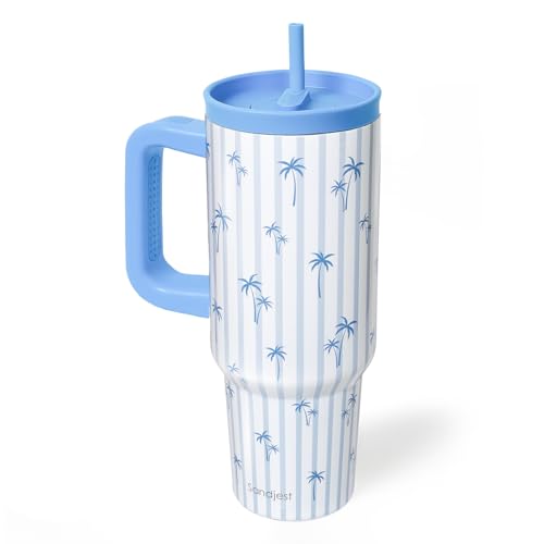 Palm Tree Stainless Steel Locking Lid Silicone Straw Tumbler with Handle 40oz