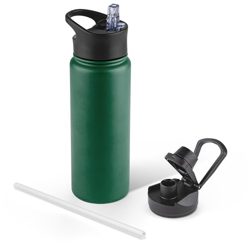 24 oz Insulated Water Bottle with Straw Lid & Wide Mouth Lids