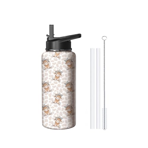 18oz Highland Cow Water Bottle with Handle and Flip Straw