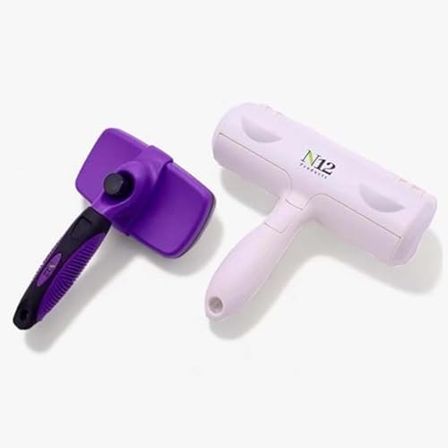 N12 Pet Hair Remover & Grooming Brush Combo for Dogs & Cats Self Cleaning