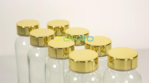 10.5 oz Glass Juice Bottles with Stainless Steel Gold Lid Leak Proof (6 Count)